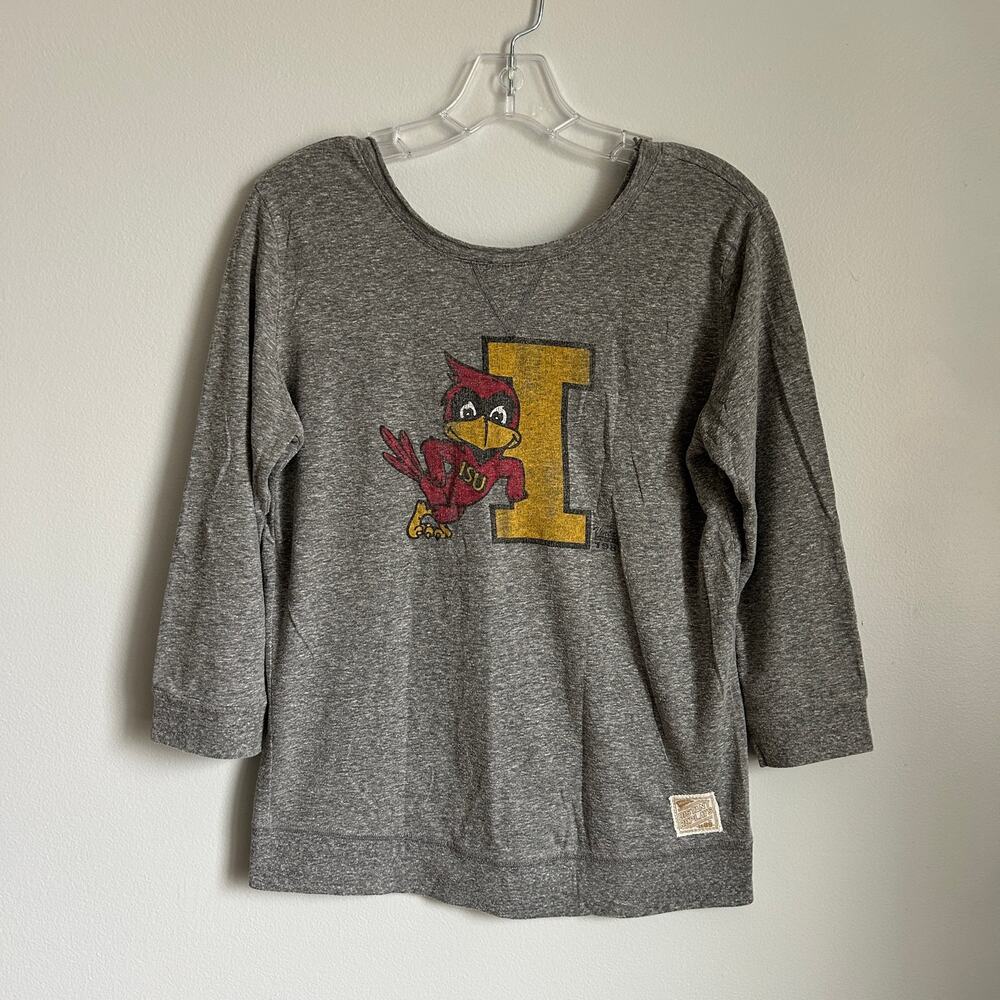Distant Replays Gray Iowa State Cyclones Crop Sleeve Scoop Back Tee Shirt Medium